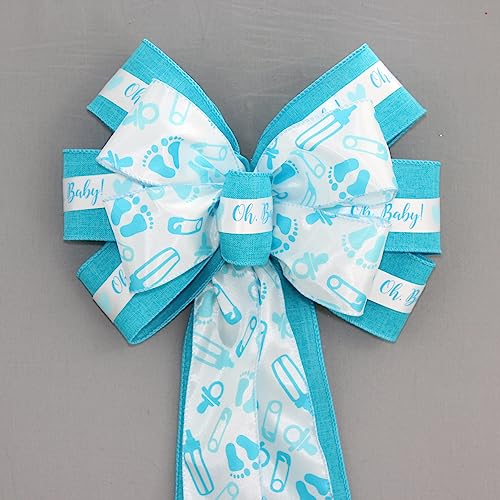 Oh Baby Boy Turquoise Shower Wreath Bow - Handmade 1