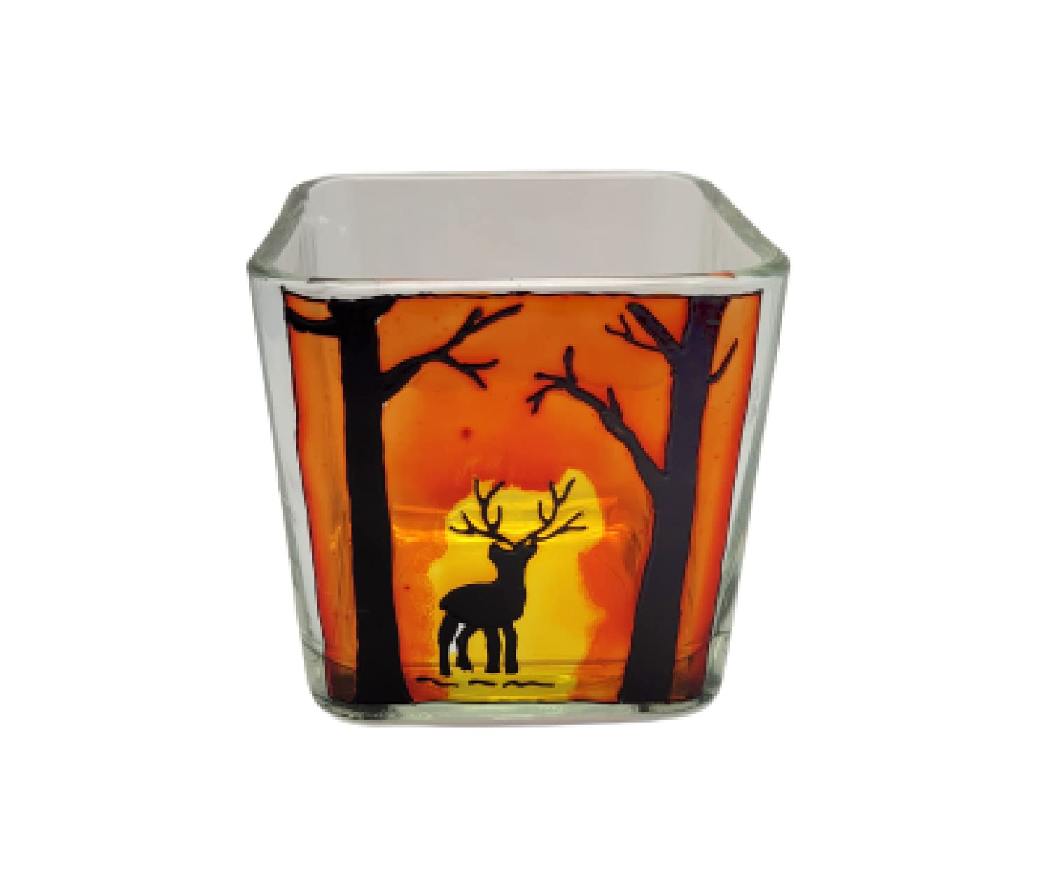 Handmade Sunset Deer in Woods Candle Holder