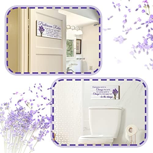 Jetec 2 Pieces Lavender Farmhouse Wooden Bathroom Signs