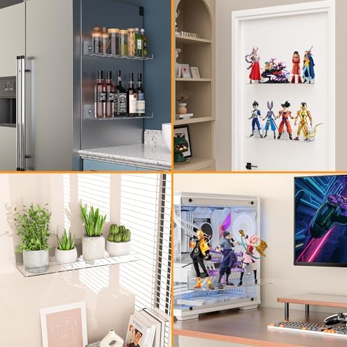 4-Pack Floating Shelves Wall Storage with Adhesive Hooks