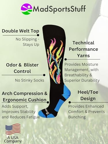 MadSportsStuff Fire Flame Soccer Socks for All Sizes