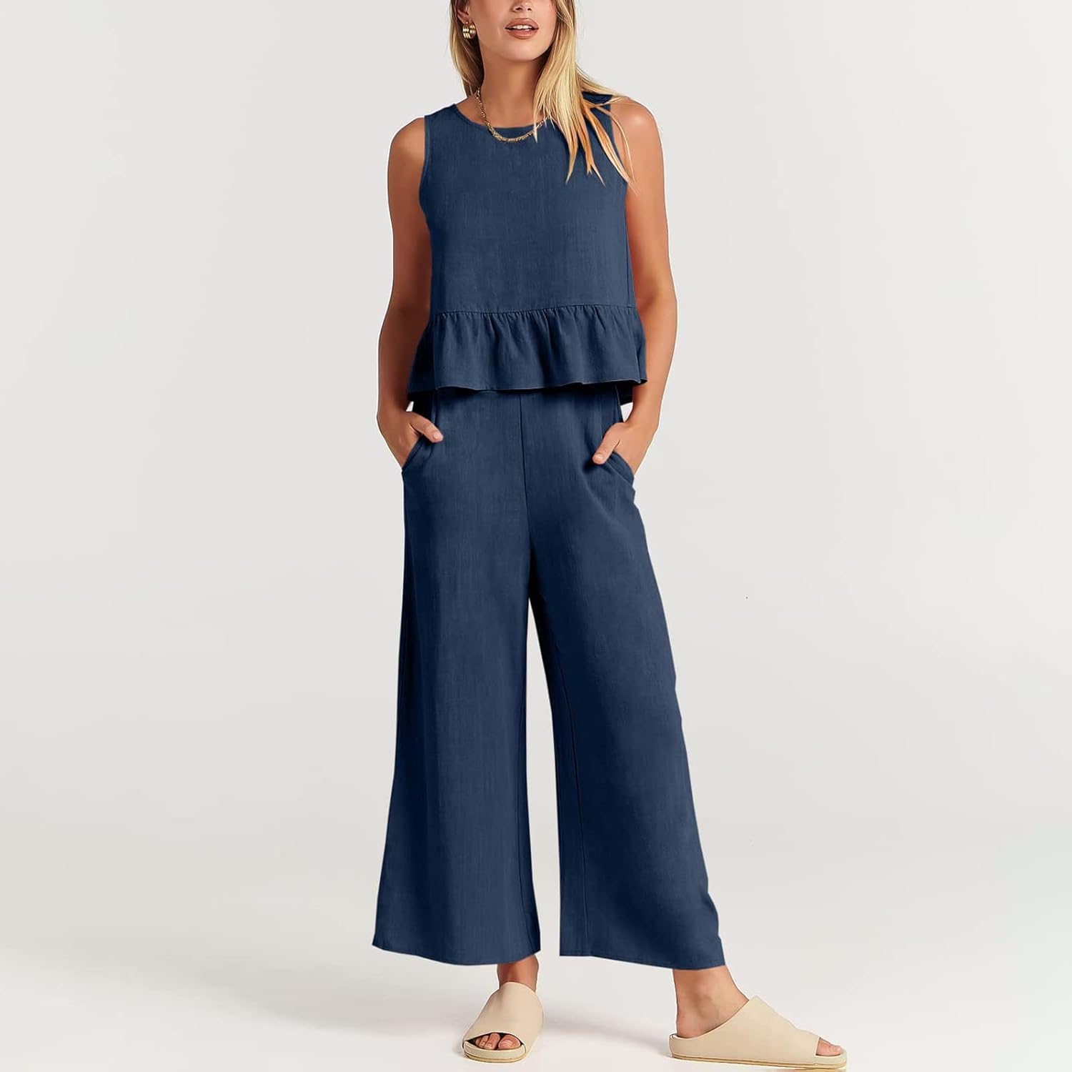 TTBDWiian 2 Piece Summer Linen Suit for Women