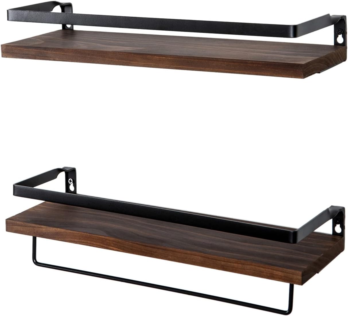 Floating Shelves with Towel Bar Set of 2 Brown 1