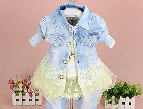 Yao Baby Girls 3-Piece Denim Set with T-Shirt Jacket and Jeans