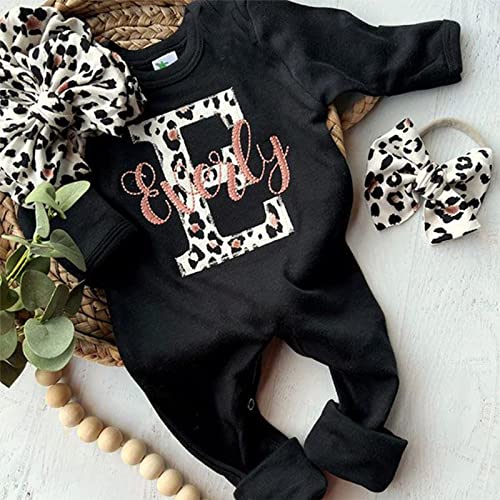 Adorable Personalized Leopard Romper and Turban Set for Baby Girls