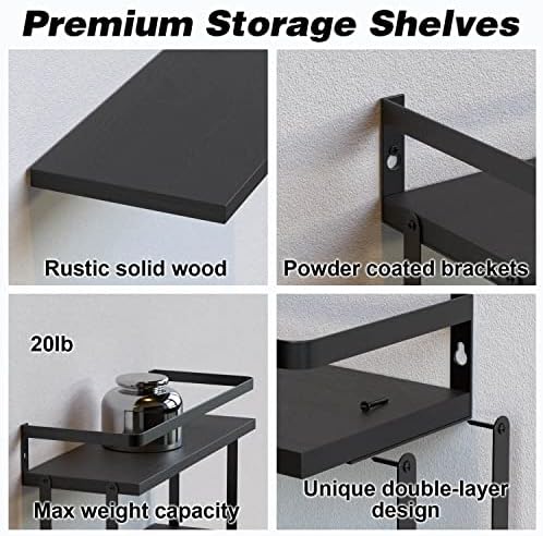 RICHER HOUSE 21 Tier Floating Wall Shelves Set of 2 - Black