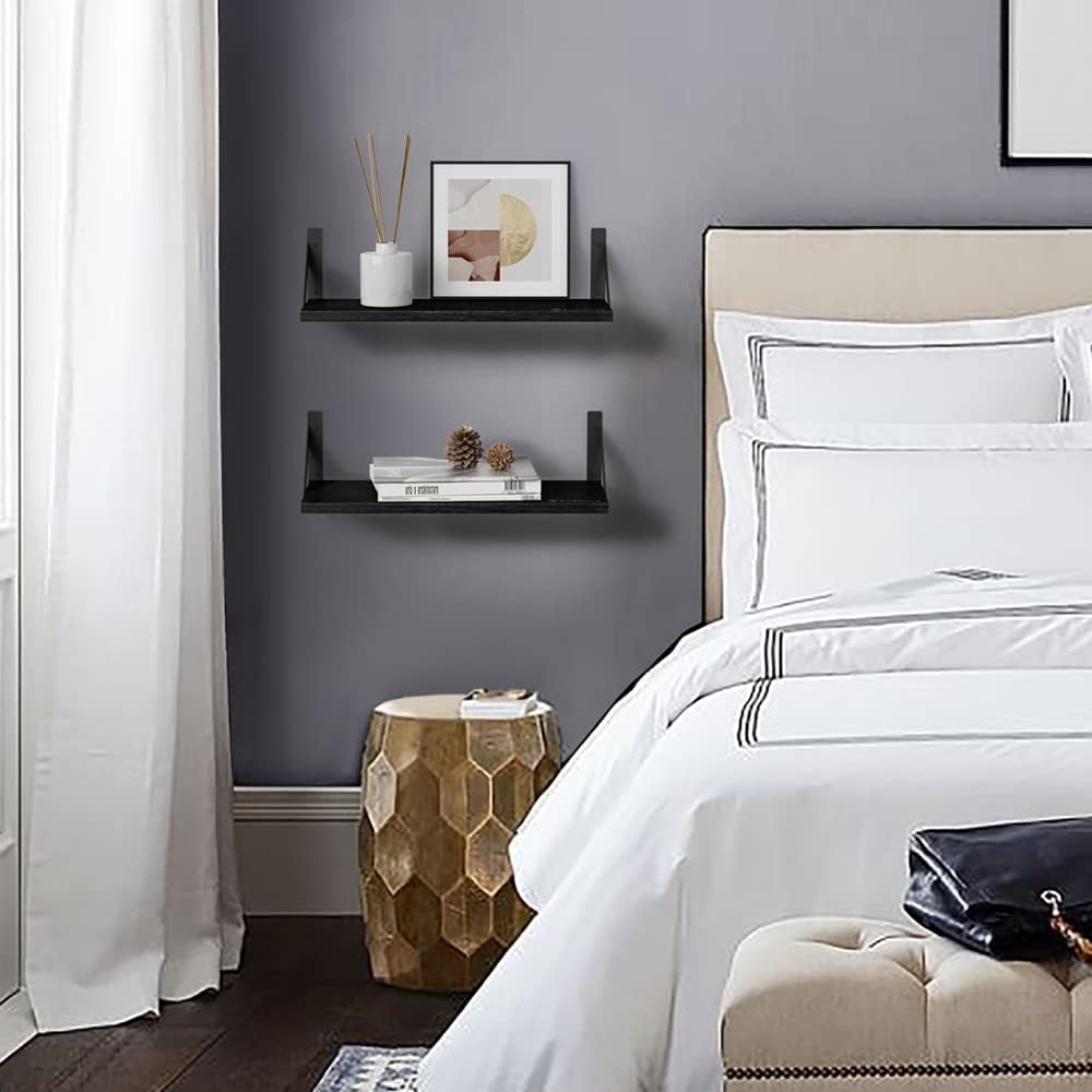 Forbena Set of 3 Black Floating Wood Shelves