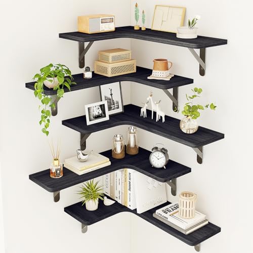Fixwal Corner Floating Shelves Set of 5 Black 1