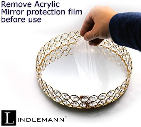 LINDLEMANN Crystal Perfume Organizer Tray 10in Gold Round