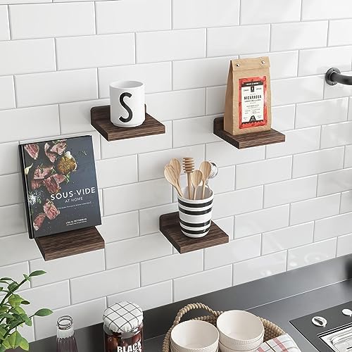Fixwal Floating Wall Shelves Set of 4 5x5 Inches Dark Carbonized Black