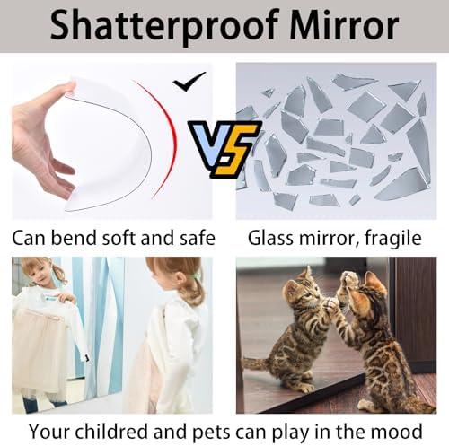 CEYAZYE Wall Mirror Tiles 4pcs Full Length Door Mirror