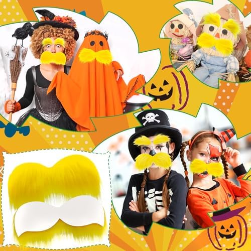 2 Sets Faux Yellow Mustache Eyebrows Halloween Costume Accessories