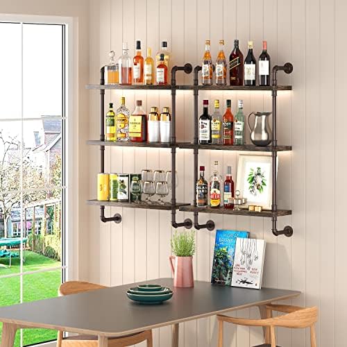 Helsin 3 Tier Industrial Pipe Shelf with Rustic Wood