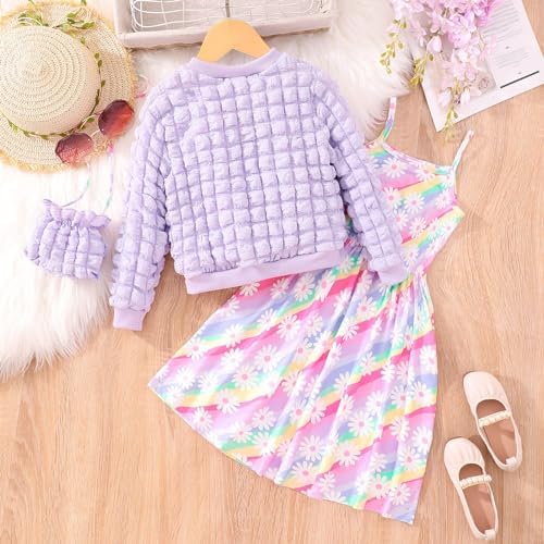 Toddler Girls Floral Print Coats Dress 3PCS Winter Outfit Set