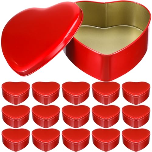 Blulu 18 Pcs Heart Shaped Metal Tins with Lids Red