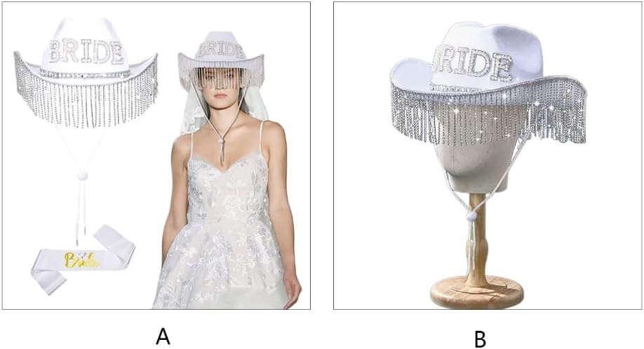 Handmade Bride Hat with Fringe and Shoulder Strap Set 1