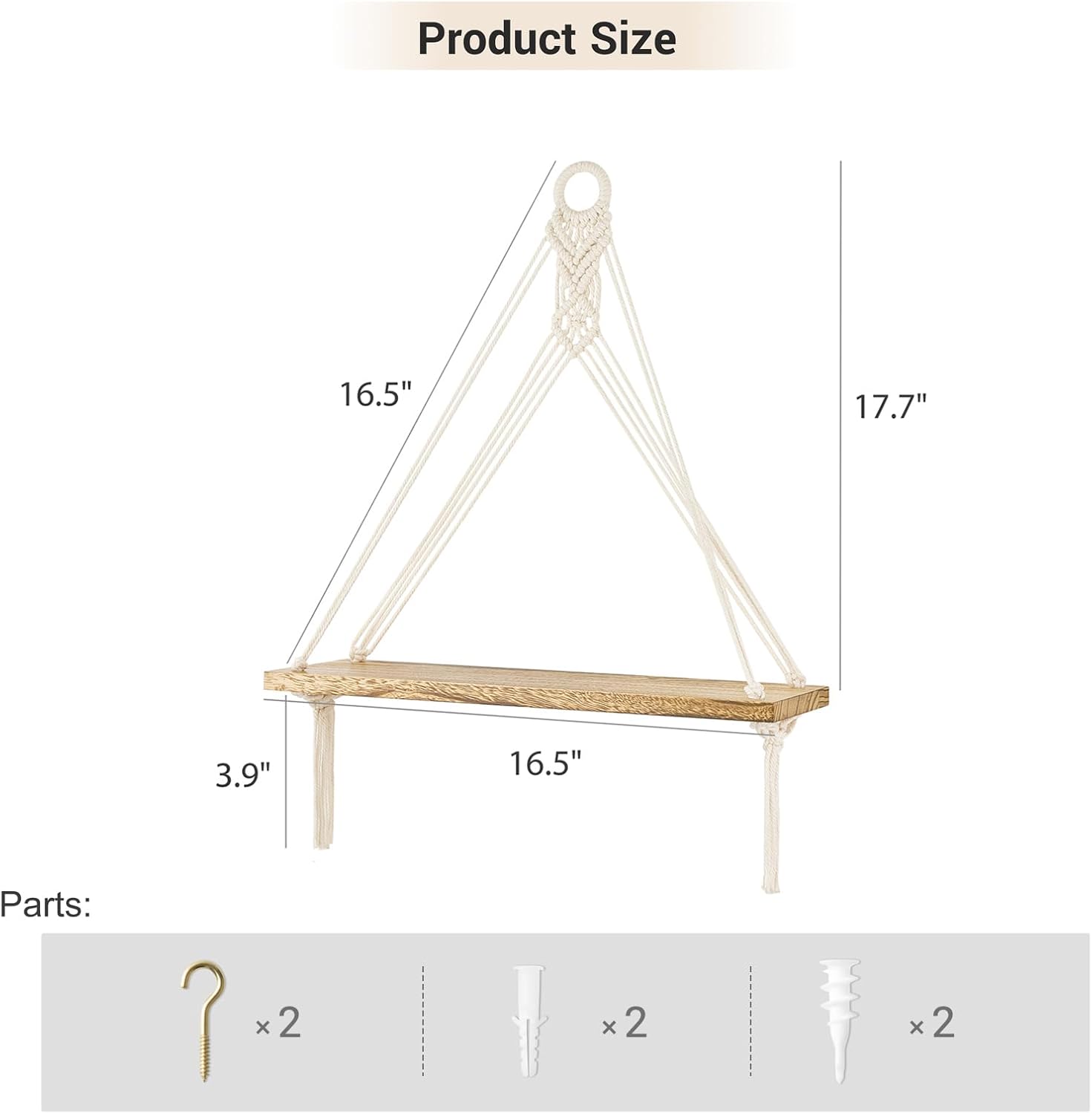 Mkono Macrame Floating Shelf Set of 2 Boho Wall Decor
