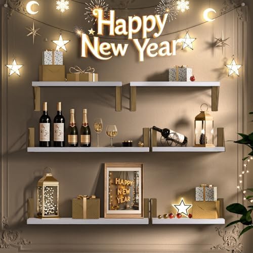 BAYKA Floating Wall Shelves Set of 3 White and Gold