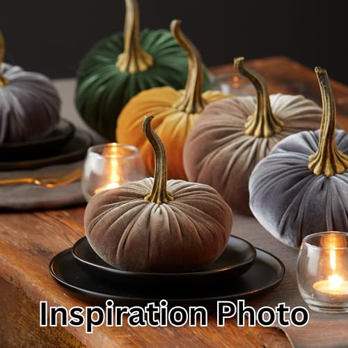 Set of 4 Small Velvet Pumpkins for Home Decor