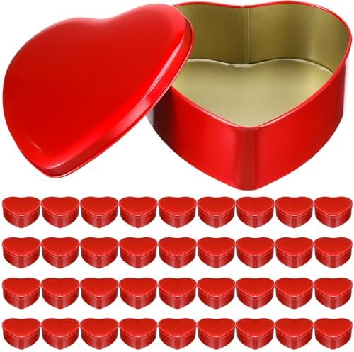 Blulu 36 Pcs Heart Shaped Metal Tins with Lids Red 1