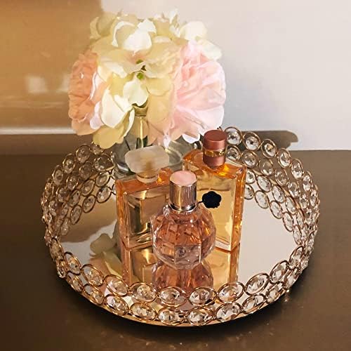 LINDLEMANN Crystal Perfume Organizer Tray 10in Gold Round