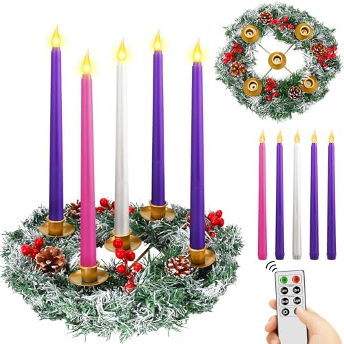 Tioncy 12 Inch Christmas Advent Wreath with 5 Flameless Candles 1