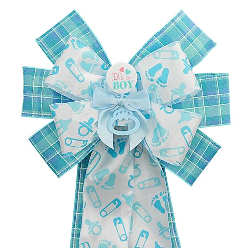 Its a Boy Blue Plaid Baby Shower Wreath Bow