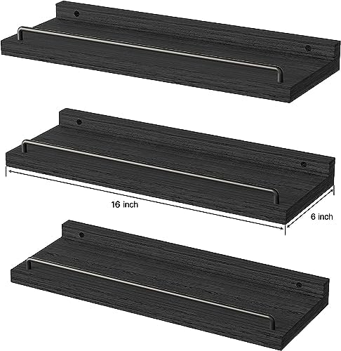 Floating Shelves for Wall Decor Black Set of 3