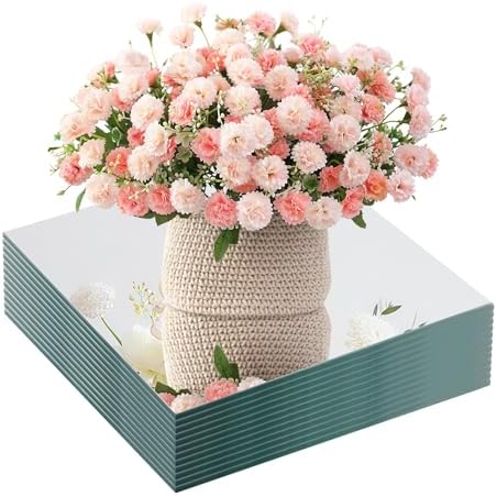 10 Square Mirror Centerpieces 12Pcs Set with Non-Slip Feet