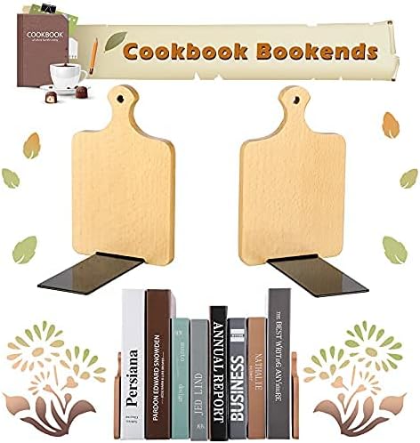 Jetec Wood Bookends with Kitchen Cutting Board Design