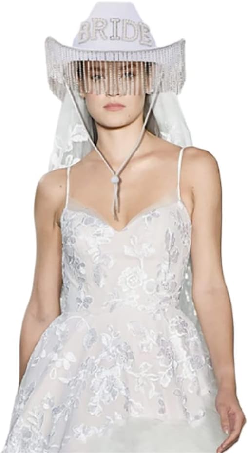 Handmade Bride Hat with Fringe and Shoulder Strap Set 1