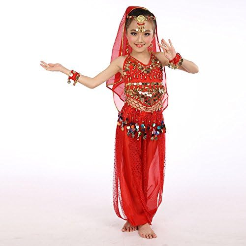 Girls Belly Dance Outfit Set with Chiffon Top and Pants
