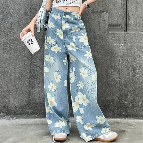 Girls Wide Leg Denim Pants with Pockets and Elastic Waist 1