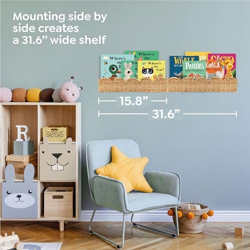 VIVIKA Floating Rattan Bookshelves Set of 2 for Kids Rooms