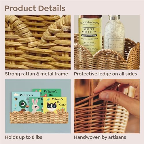 VIVIKA Floating Rattan Bookshelves Set of 2 for Kids Rooms
