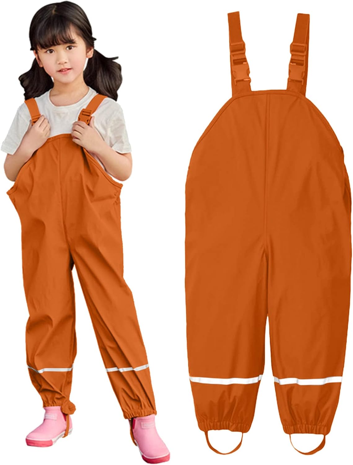 Waterproof Rain Pants for Kids with Hood and Elastic Straps