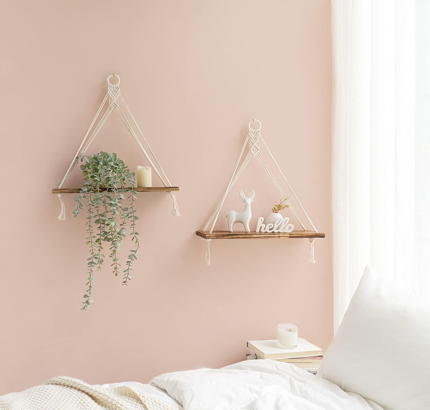 Mkono Macrame Floating Shelf Set of 2 Boho Wall Decor