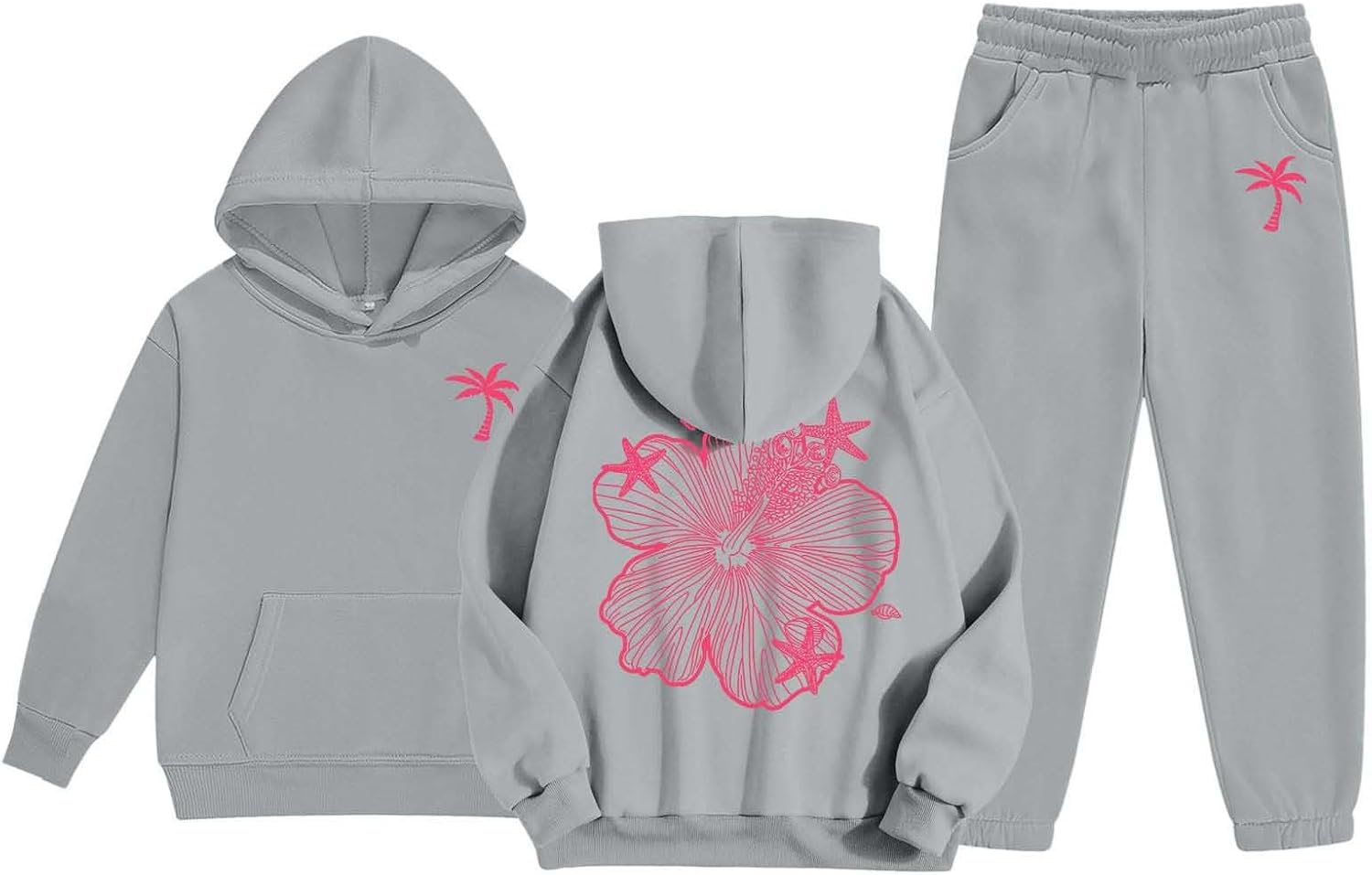 Kids Flower Print Sweatshirt Sweatpants Set
