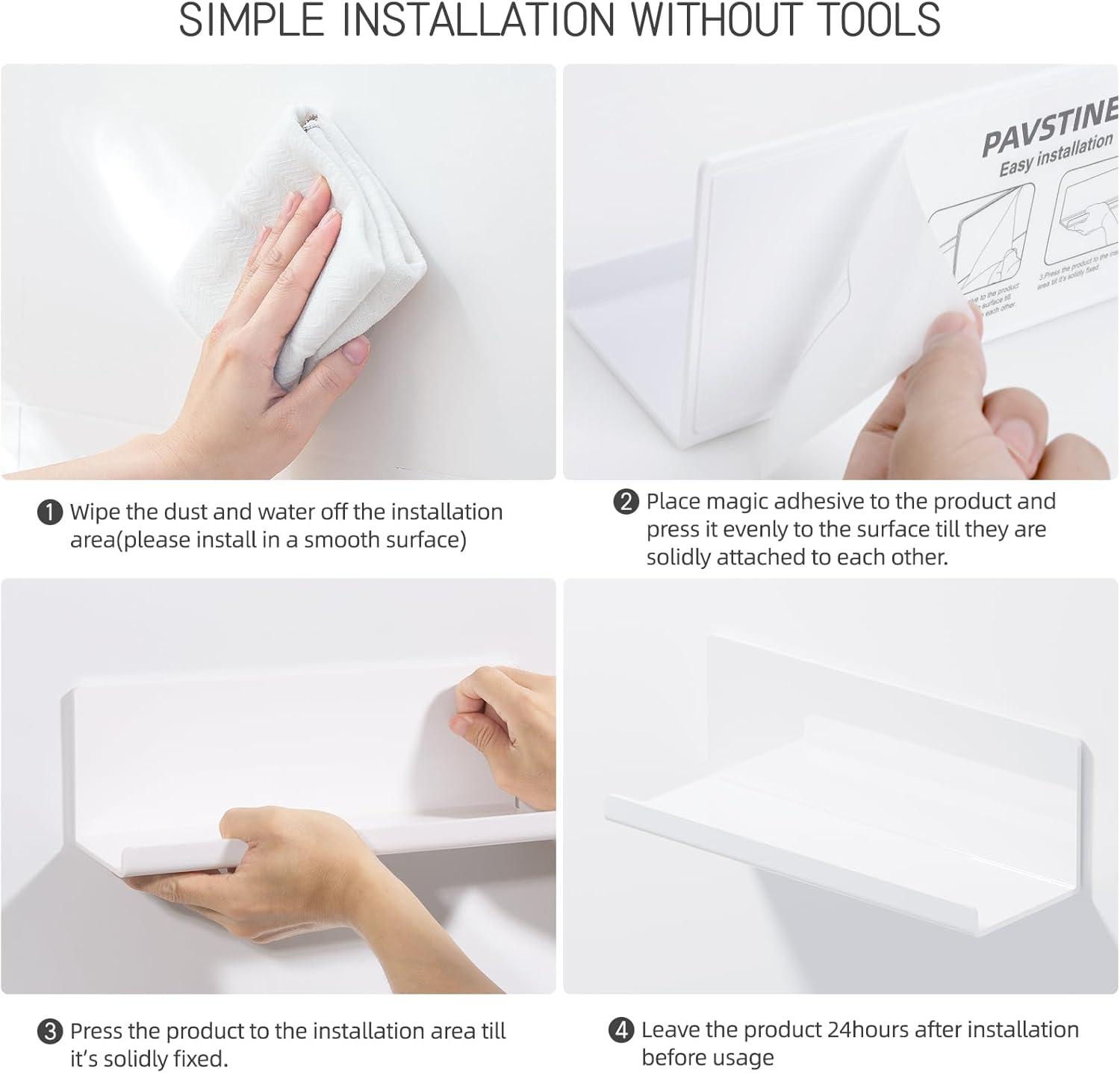 PAVSTINE Acrylic Floating Shelves Set of 2 White 12 Inch Adhesive No Drill