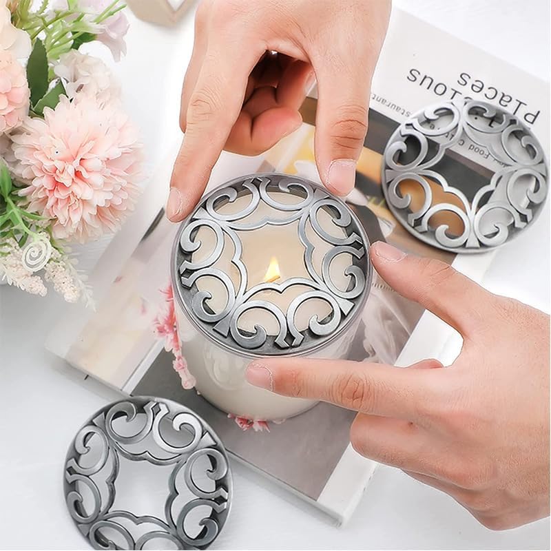 Haidong Scented Candle Topper - 1PCS Silver Tone Aluminum Alloy Jar Candle Cover