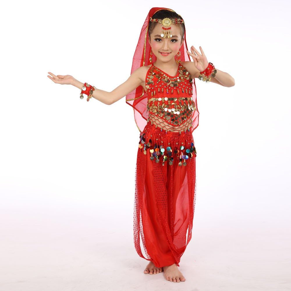 Girls Belly Dance Outfit Set with Chiffon Top and Pants