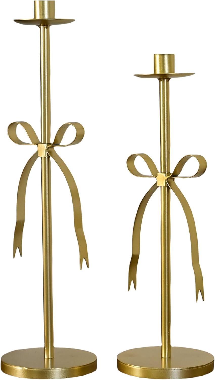 Remenna Bow Taper Candle Holders Set of 2 Gold