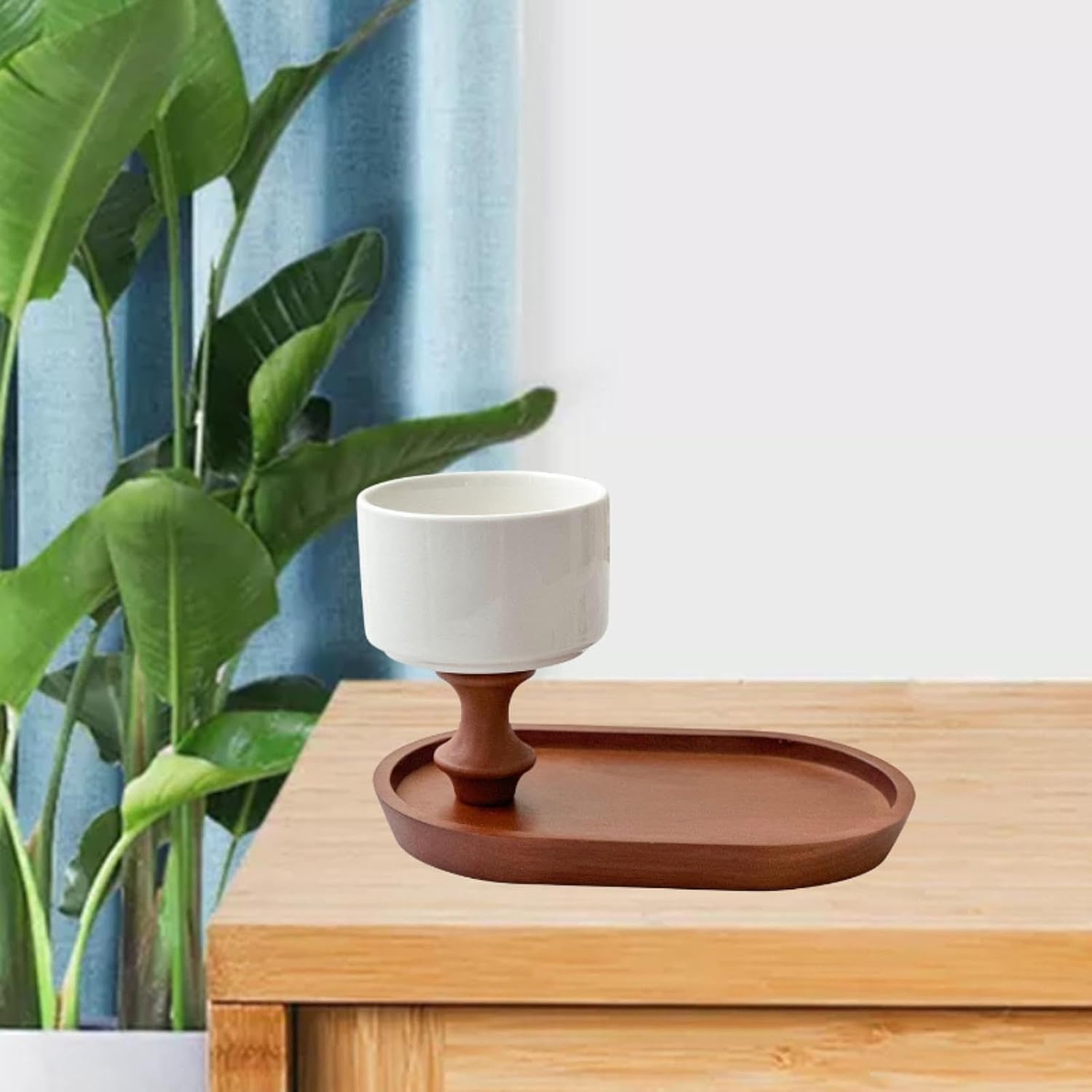 FytStycale 220ml Ceramic Candle Container with Wood Tray 1