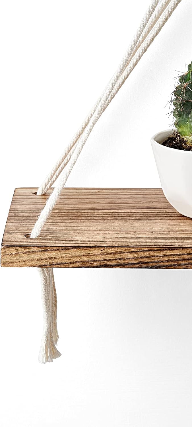 Mkono Macrame Floating Shelf Set of 2 Boho Wall Decor
