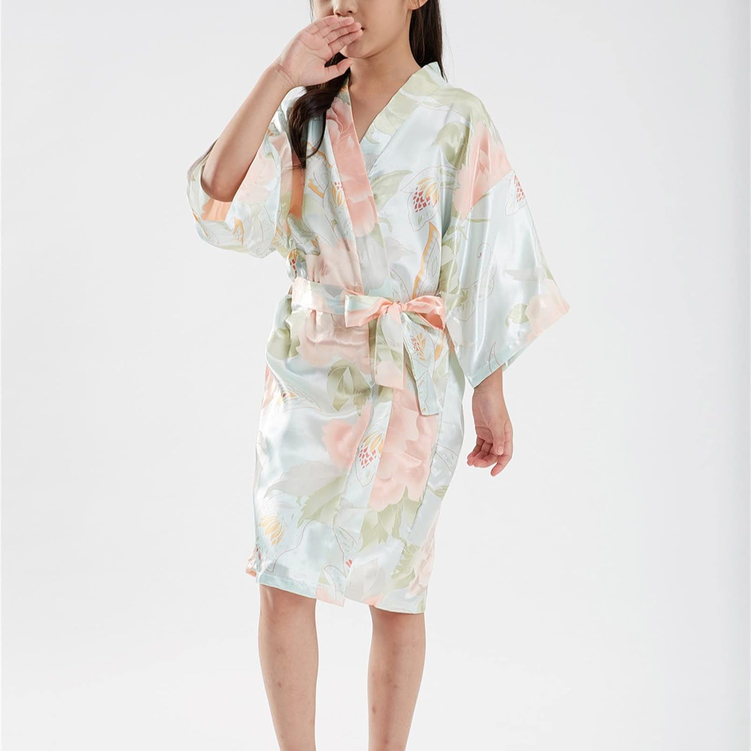 Kids Girl Satin Robe Kimono Wedding Birthday Pajamas