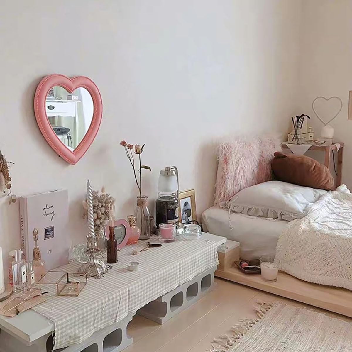 XPXKJ Heart Shaped Mirror 11 Inch Pink 2-in-1 WallTabletop