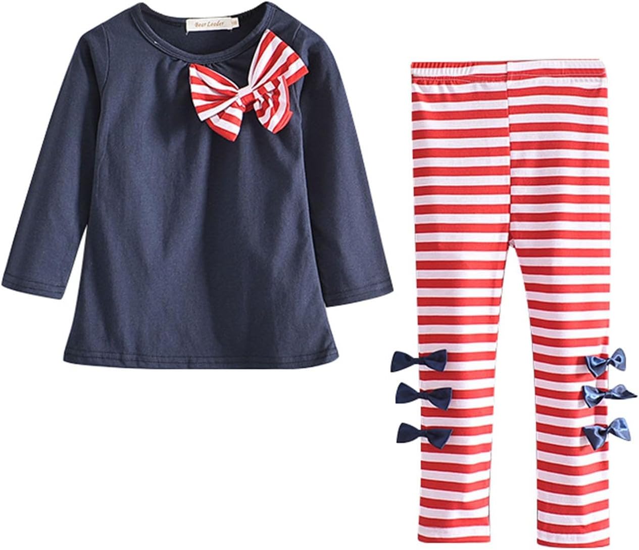 Baby Toddler Girls Winter Clothes Set with Bow Shirts and Stripe Pants