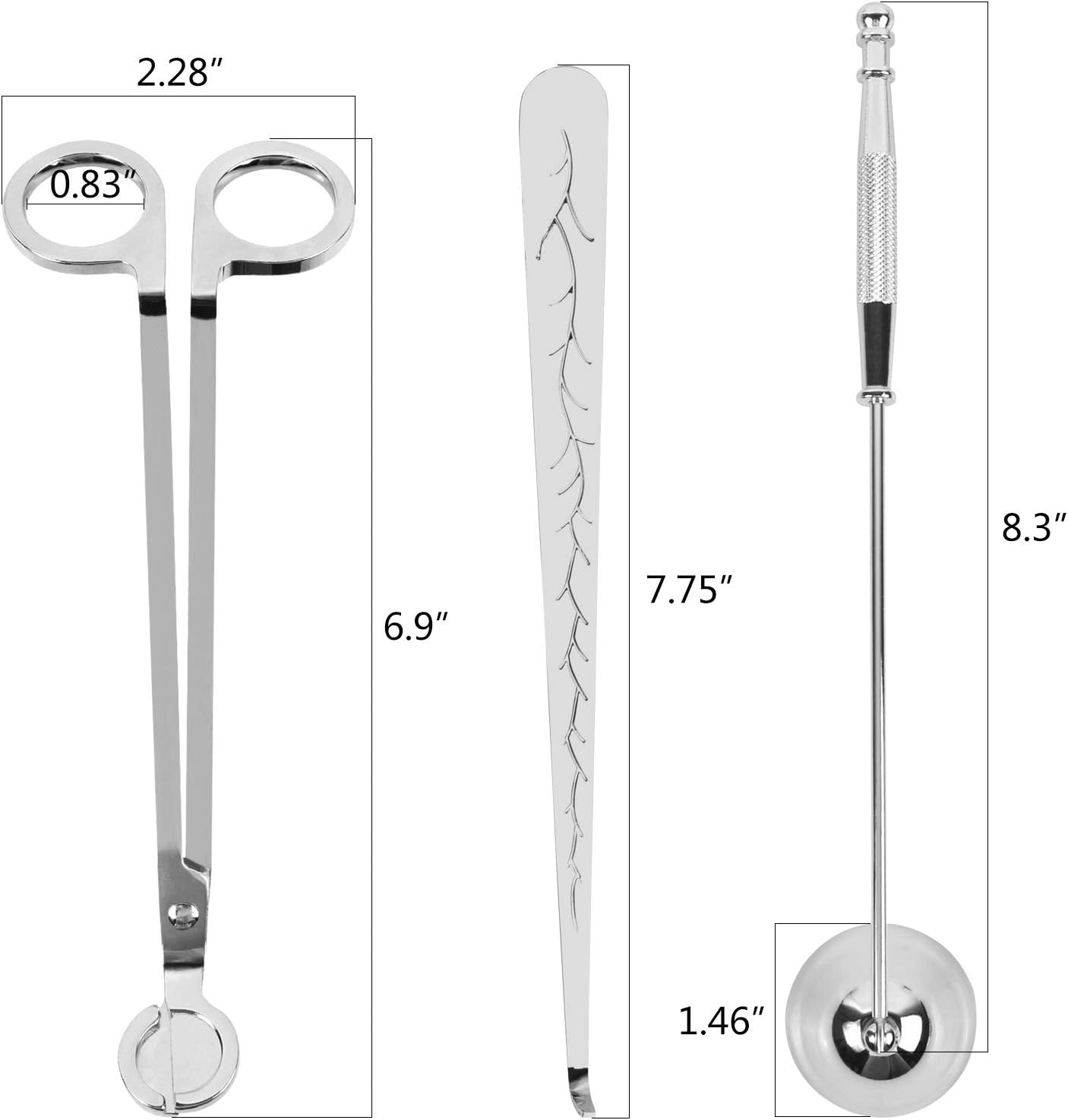Harapu 3 in 1 Candle Accessory Set - Silver Stainless Steel
