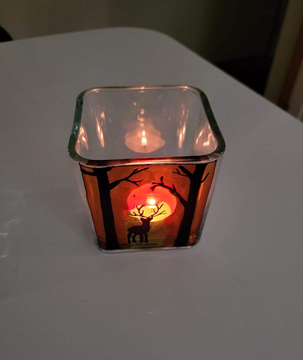 Handmade Sunset Deer in Woods Candle Holder