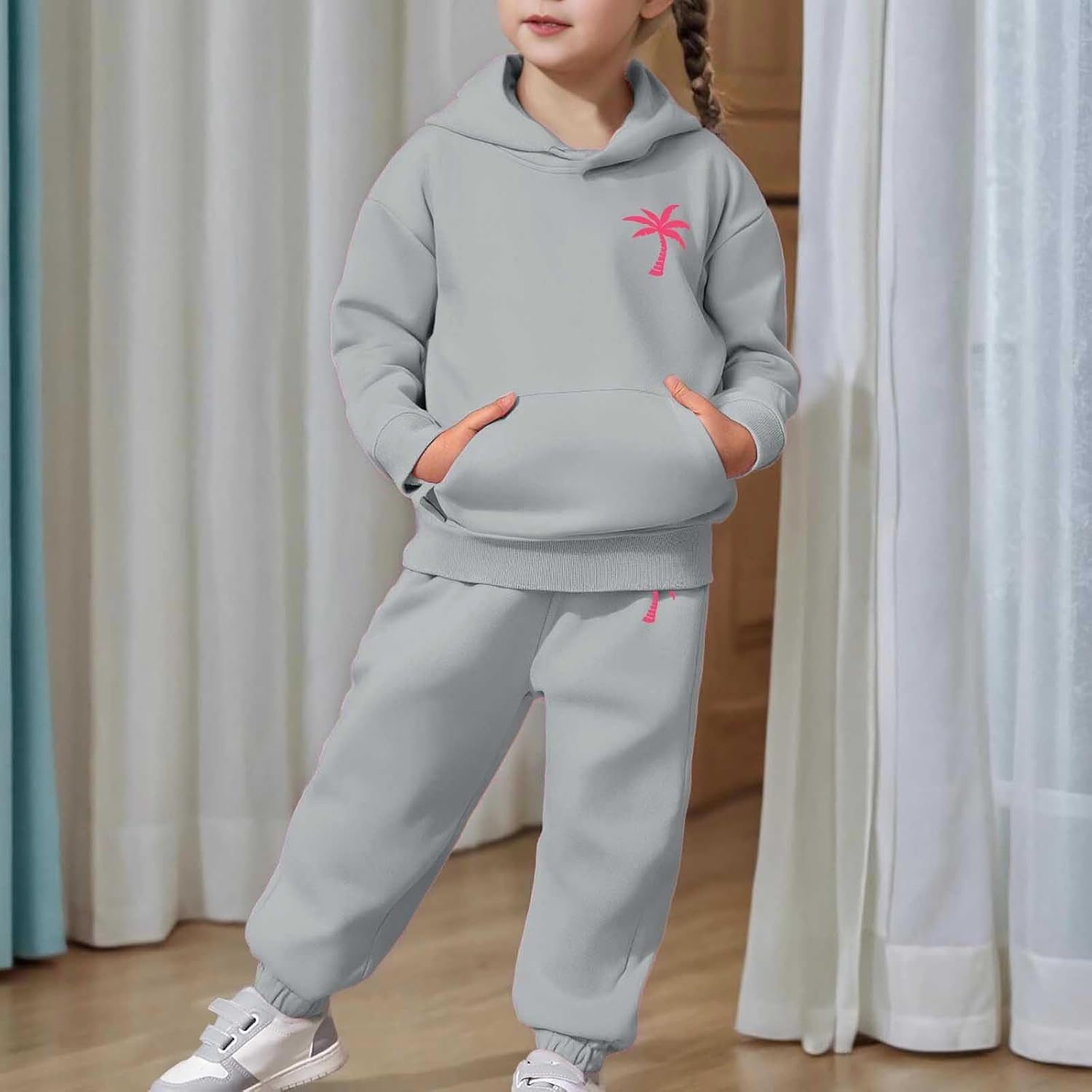 Kids Flower Print Sweatshirt Sweatpants Set